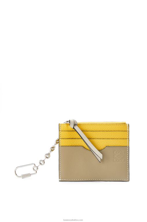 Loewe Women Square cardholder in soft grained calfskin with chain 206XF1383 Yellow/Clay Green