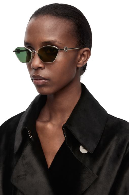 Loewe Women Anagram hexagonal sunglasses in metal 206XF1446 Dark Green