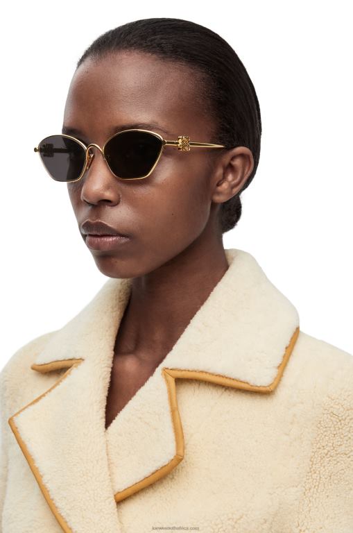 Loewe Women Anagram hexagonal sunglasses in metal 206XF1447 Smoke/Moka