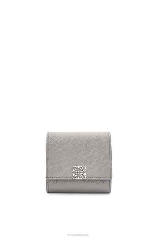Loewe Women Anagram compact flap wallet in pebble grain calfskin 206XF1207 Pearl Grey