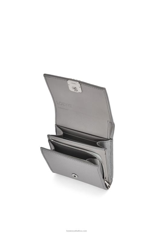 Loewe Women Anagram compact flap wallet in pebble grain calfskin 206XF1207 Pearl Grey
