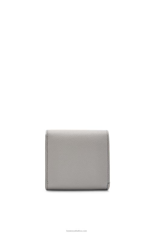 Loewe Women Anagram compact flap wallet in pebble grain calfskin 206XF1207 Pearl Grey