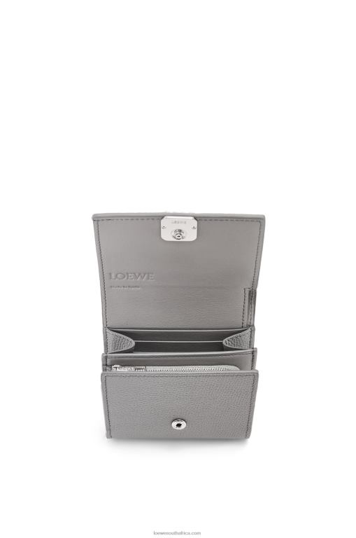 Loewe Women Anagram compact flap wallet in pebble grain calfskin 206XF1207 Pearl Grey