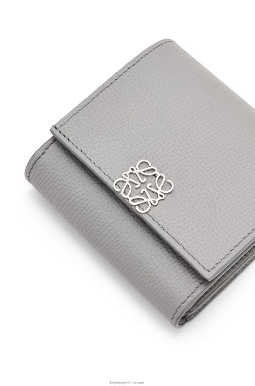 Loewe Women Anagram compact flap wallet in pebble grain calfskin 206XF1207 Pearl Grey