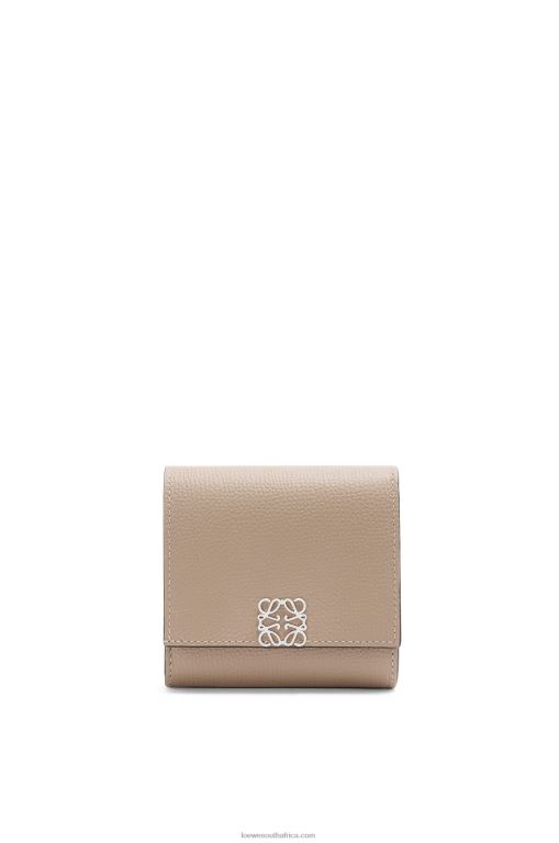 Loewe Women Anagram compact flap wallet in pebble grain calfskin 206XF1215 Sand