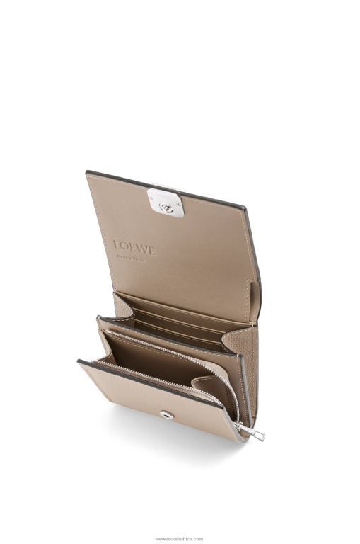 Loewe Women Anagram compact flap wallet in pebble grain calfskin 206XF1215 Sand