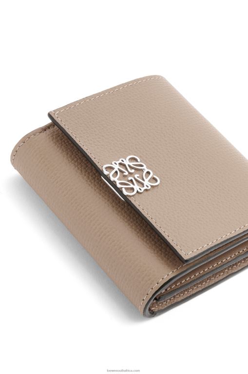 Loewe Women Anagram compact flap wallet in pebble grain calfskin 206XF1215 Sand