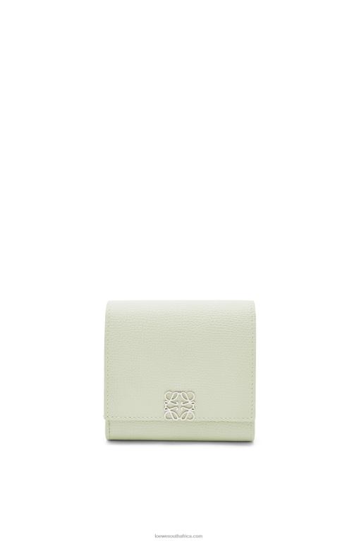Loewe Women Anagram compact flap wallet in pebble grain calfskin 206XF1233 Light Celadon