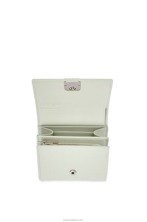 Loewe Women Anagram compact flap wallet in pebble grain calfskin 206XF1233 Light Celadon