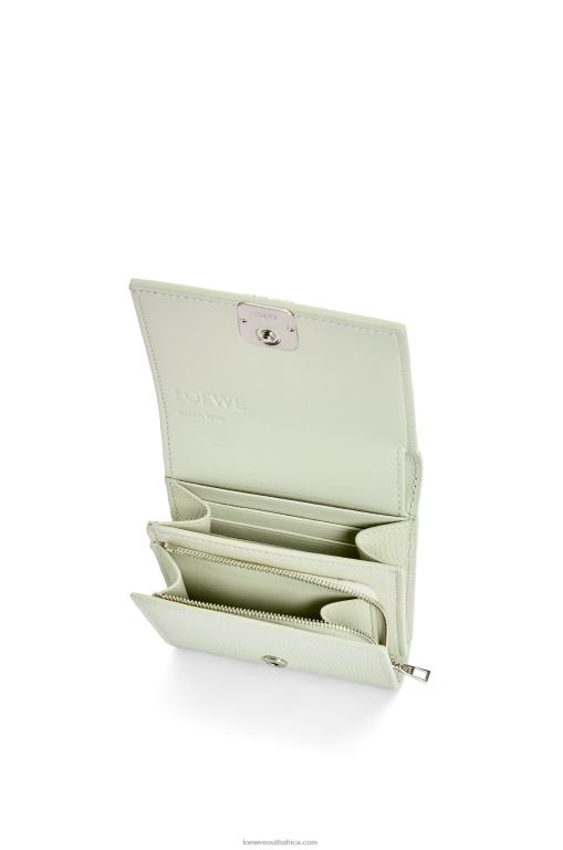 Loewe Women Anagram compact flap wallet in pebble grain calfskin 206XF1233 Light Celadon