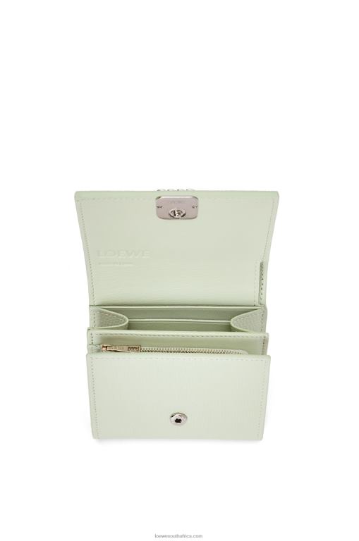 Loewe Women Anagram compact flap wallet in pebble grain calfskin 206XF1233 Light Celadon