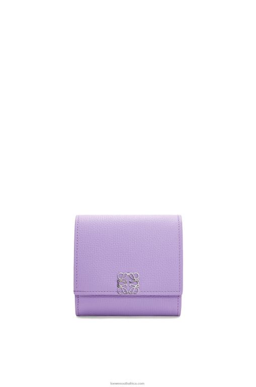 Loewe Women Anagram compact flap wallet in pebble grain calfskin 206XF1236 Light Mauve