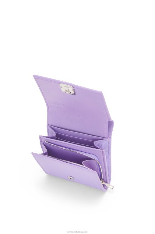 Loewe Women Anagram compact flap wallet in pebble grain calfskin 206XF1236 Light Mauve
