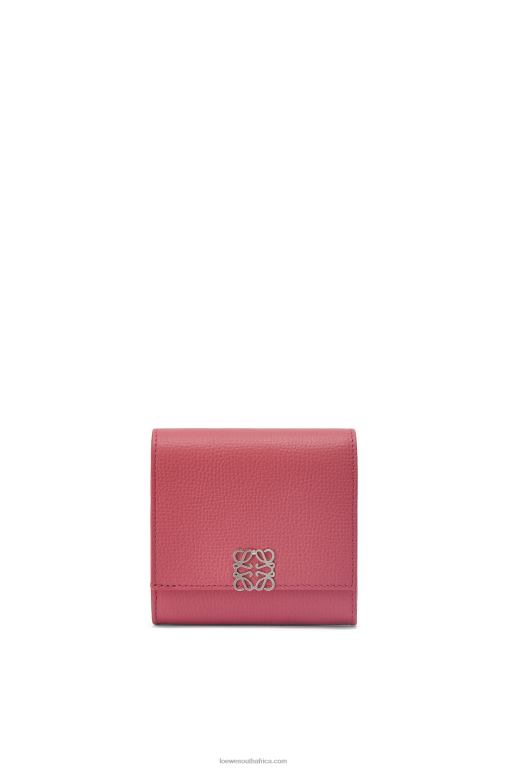 Loewe Women Anagram compact flap wallet in pebble grain calfskin 206XF1239 Plumrose