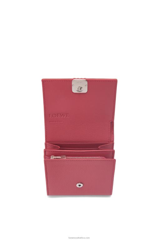Loewe Women Anagram compact flap wallet in pebble grain calfskin 206XF1239 Plumrose