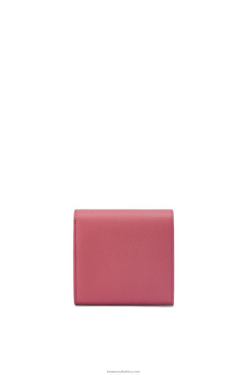 Loewe Women Anagram compact flap wallet in pebble grain calfskin 206XF1239 Plumrose