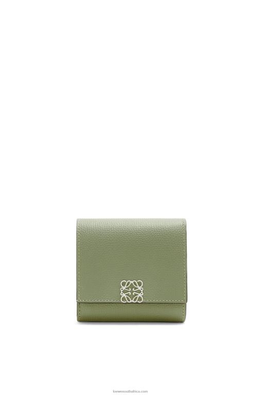 Loewe Women Anagram compact flap wallet in pebble grain calfskin 206XF1248 Rosemary