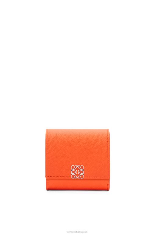Loewe Women Anagram compact flap wallet in pebble grain calfskin 206XF1294 Orange