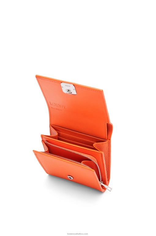 Loewe Women Anagram compact flap wallet in pebble grain calfskin 206XF1294 Orange