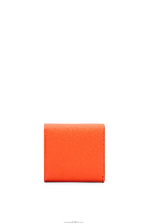 Loewe Women Anagram compact flap wallet in pebble grain calfskin 206XF1294 Orange