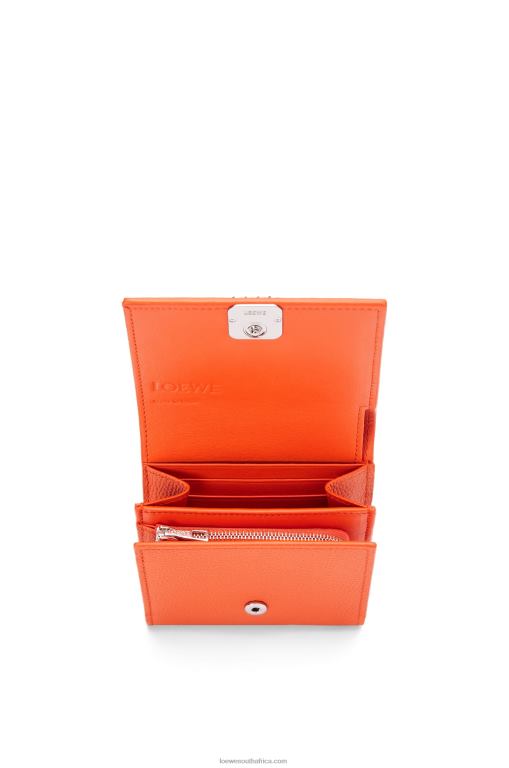 Loewe Women Anagram compact flap wallet in pebble grain calfskin 206XF1294 Orange