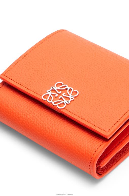 Loewe Women Anagram compact flap wallet in pebble grain calfskin 206XF1294 Orange