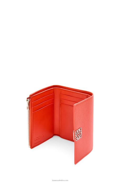 Loewe Women Anagram small vertical wallet in pebble grain calfskin 206XF1205 Sunrise Orange