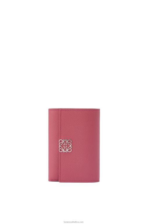 Loewe Women Anagram small vertical wallet in pebble grain calfskin 206XF1240 Plumrose