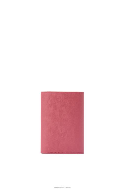 Loewe Women Anagram small vertical wallet in pebble grain calfskin 206XF1240 Plumrose