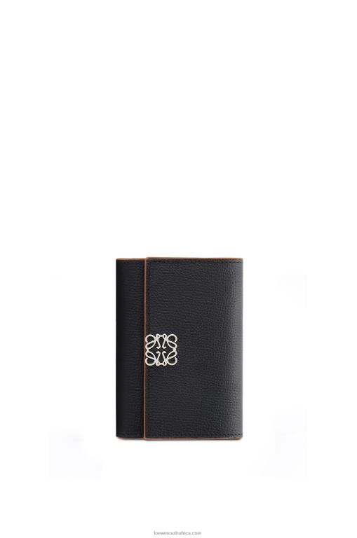 Loewe Women Anagram small vertical wallet in pebble grain calfskin 206XF1246 Black