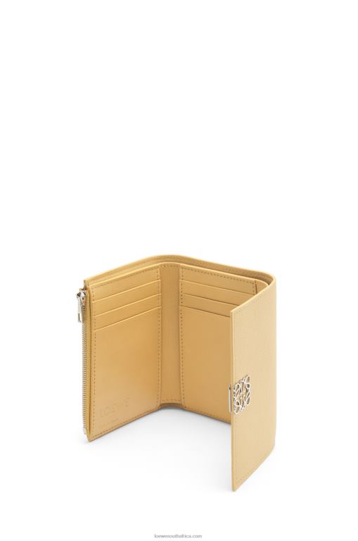 Loewe Women Anagram small vertical wallet in pebble grain calfskin 206XF1264 Dark Butter