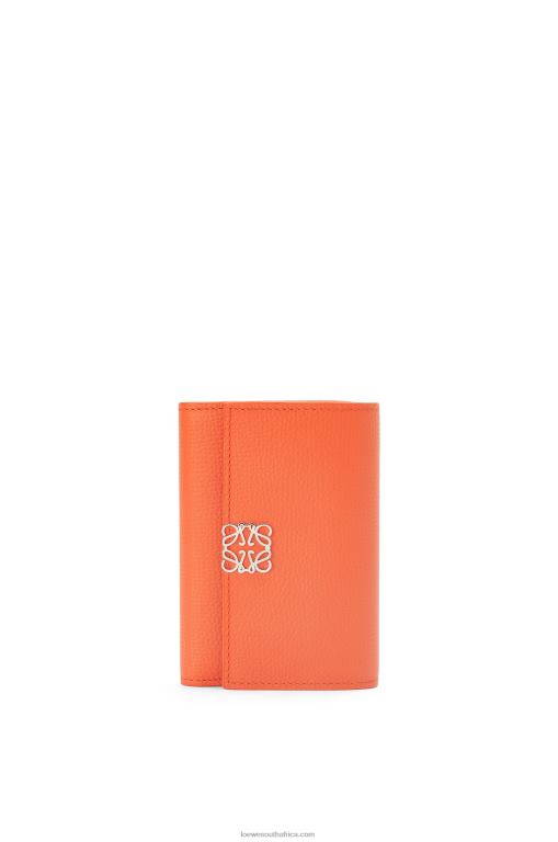 Loewe Women Anagram small vertical wallet in pebble grain calfskin 206XF1292 Orange