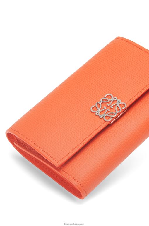 Loewe Women Anagram small vertical wallet in pebble grain calfskin 206XF1292 Orange