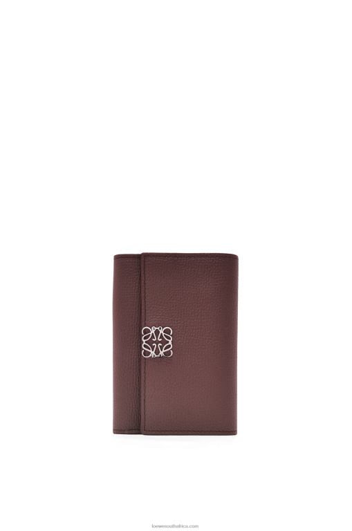 Loewe Women Anagram small vertical wallet in pebble grain calfskin 206XF1297 Burgundy