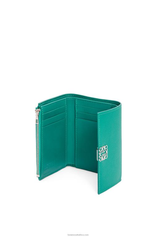 Loewe Women Anagram small vertical wallet in pebble grain calfskin 206XF1318 Emerald Green