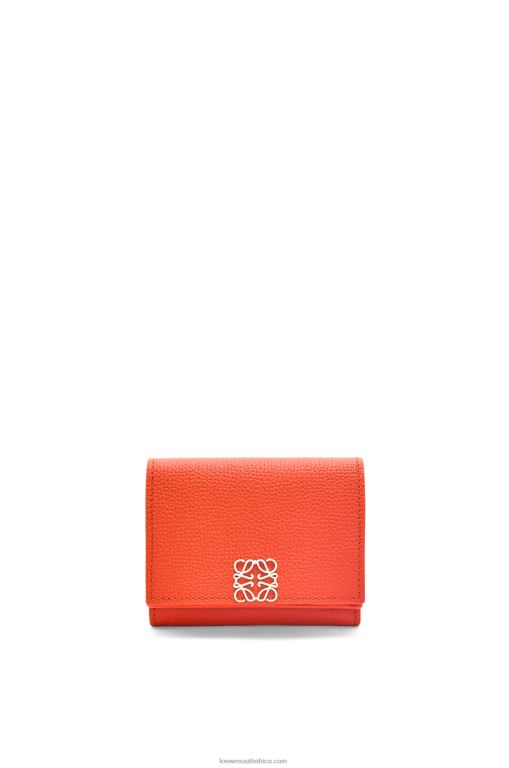 Loewe Women Anagram trifold wallet in pebble grain calfskin 206XF1204 Sunrise Orange