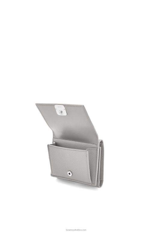 Loewe Women Anagram trifold wallet in pebble grain calfskin 206XF1206 Pearl Grey