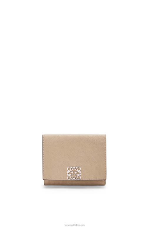 Loewe Women Anagram trifold wallet in pebble grain calfskin 206XF1214 Sand