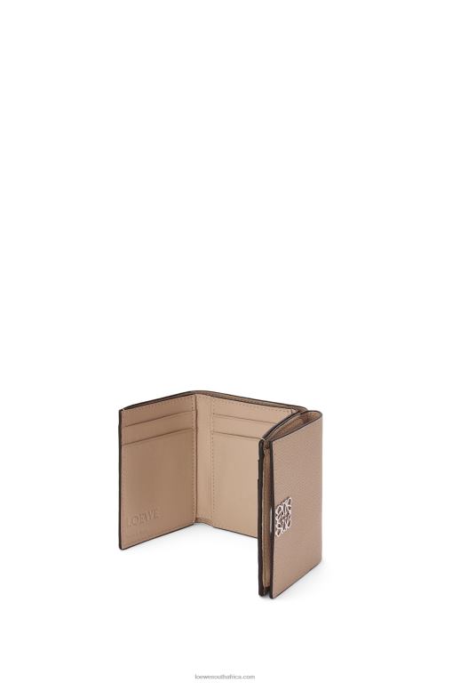 Loewe Women Anagram trifold wallet in pebble grain calfskin 206XF1214 Sand