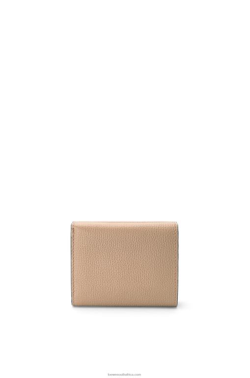 Loewe Women Anagram trifold wallet in pebble grain calfskin 206XF1214 Sand