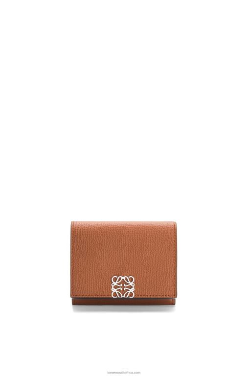 Loewe Women Anagram trifold wallet in pebble grain calfskin 206XF1230 Tan