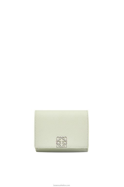 Loewe Women Anagram trifold wallet in pebble grain calfskin 206XF1232 Light Celadon