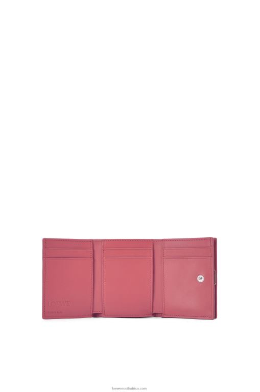 Loewe Women Anagram trifold wallet in pebble grain calfskin 206XF1238 Plumrose