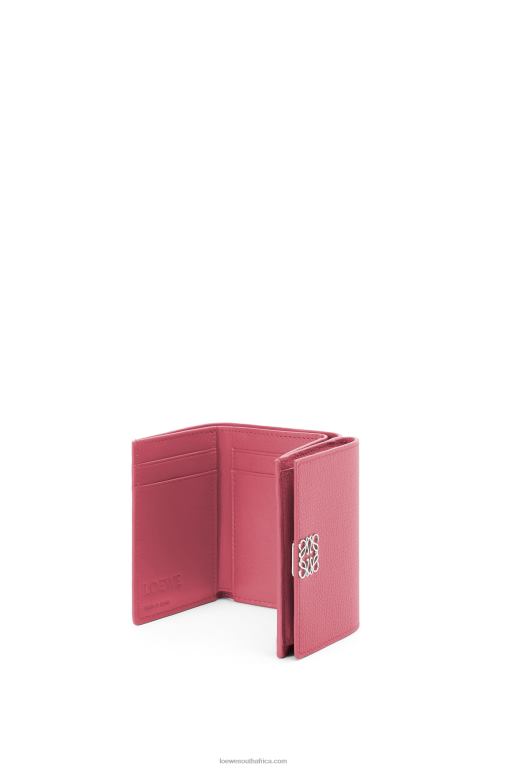 Loewe Women Anagram trifold wallet in pebble grain calfskin 206XF1238 Plumrose
