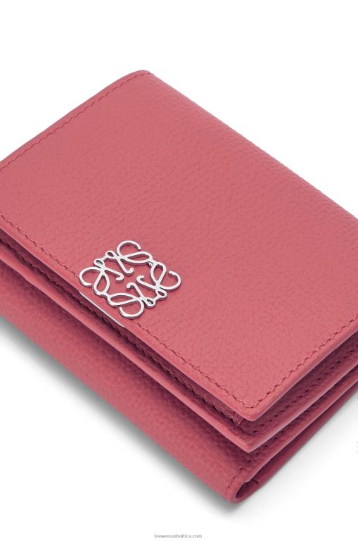 Loewe Women Anagram trifold wallet in pebble grain calfskin 206XF1238 Plumrose