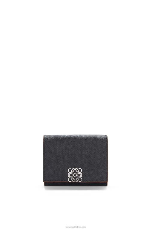 Loewe Women Anagram trifold wallet in pebble grain calfskin 206XF1245 Black