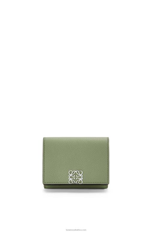 Loewe Women Anagram trifold wallet in pebble grain calfskin 206XF1247 Rosemary
