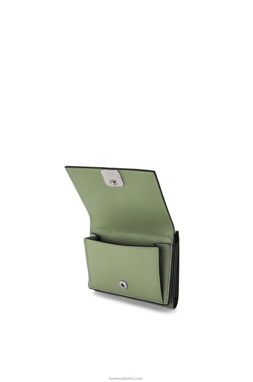 Loewe Women Anagram trifold wallet in pebble grain calfskin 206XF1247 Rosemary