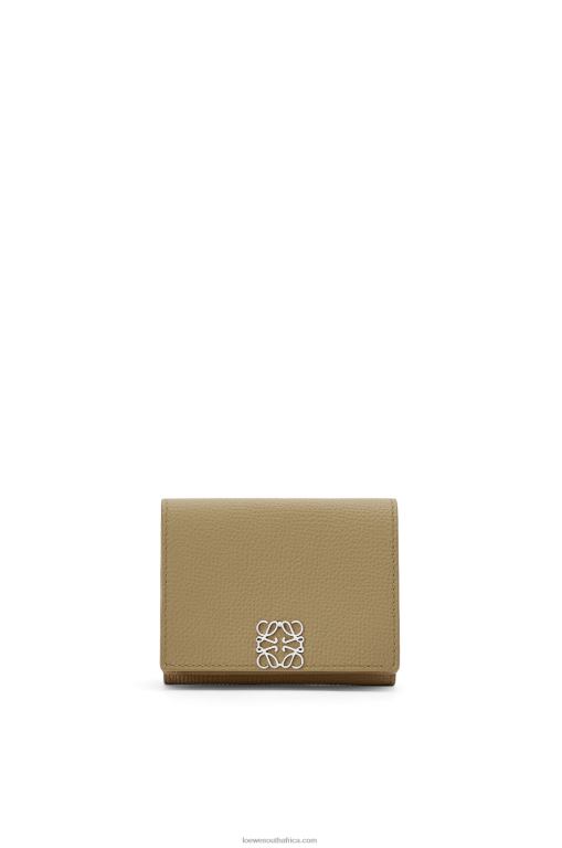 Loewe Women Anagram trifold wallet in pebble grain calfskin 206XF1290 Artichoke Green