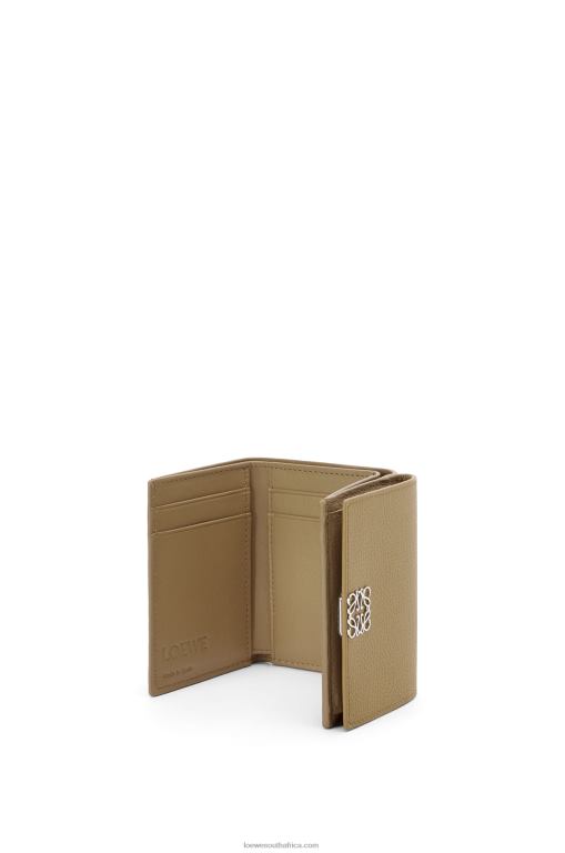 Loewe Women Anagram trifold wallet in pebble grain calfskin 206XF1290 Artichoke Green